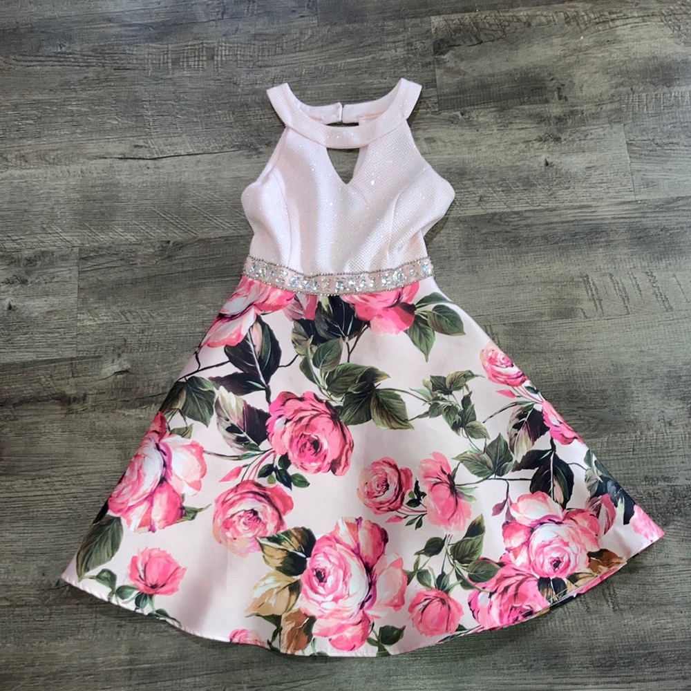 Rare editions size 10 pink floral dressy dress